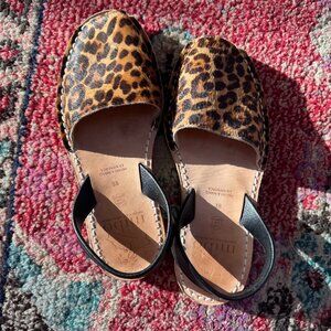 Mibo Avarcas Women's Leopard Leather Slingback Sandals Size 38, 7.5